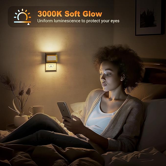 JandCase LED Night Light, Gold Night Lights Plug into Wall with Dusk to Dawn Sensor, Dimmable Plug in Night Light [2 Pack], Adjustable Brightness, 3000K Soft White Nightlight for Bedroom Bathroom