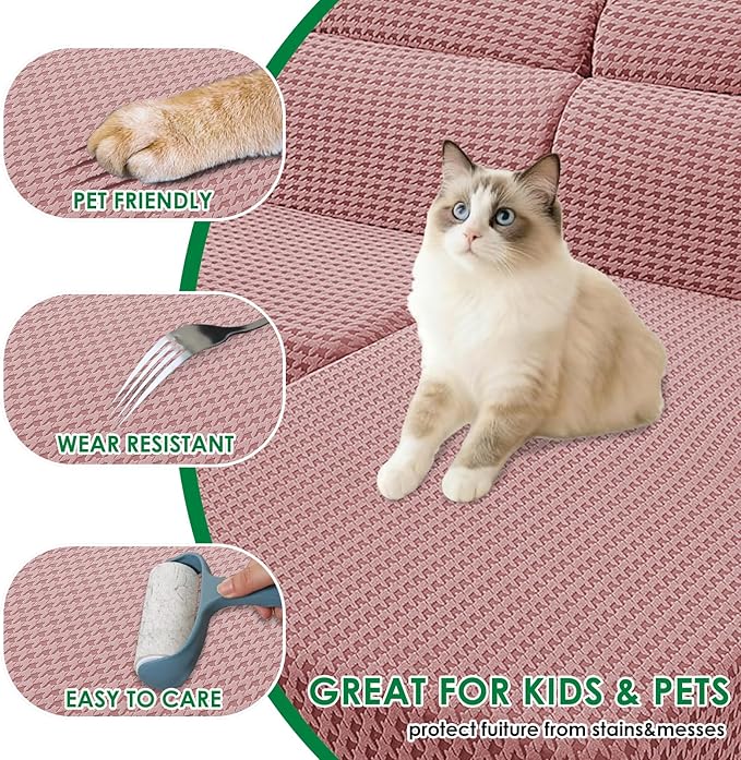MAXIJIN Couch Cushion Covers for Sectional Sofa, Stretch Sofa Cushion Cover Washable Furniture Protector with Elastic Bottom & Non-Slip Strap for Pets Kids (1PC Seat Cover, Pink)