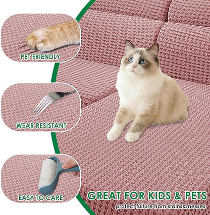 MAXIJIN Couch Cushion Covers for Sectional Sofa, Stretch Sofa Cushion Cover Washable Furniture Protector with Elastic Bottom & Non-Slip Strap for Pets Kids (1PC Seat Cover, Pink)