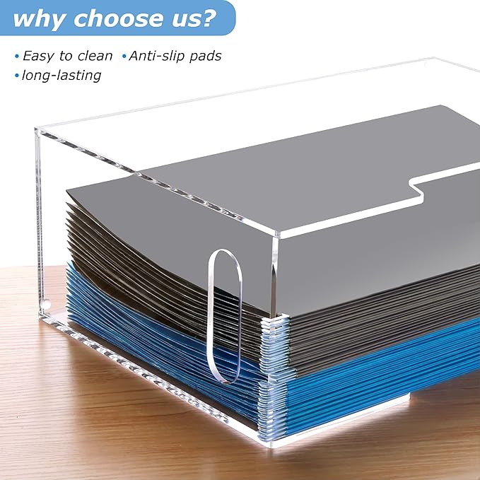 DINGHUO Legal Size File Organizer, Acrylic Protable Hanging File Organizer with Handles, Clear Storage File Folder Holder Filing Box Crate for Desk, School, Office Supplies - 1 Pack