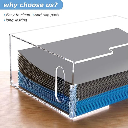 DINGHUO Legal Size File Organizer, Acrylic Protable Hanging File Organizer with Handles, Clear Storage File Folder Holder Filing Box Crate for Desk, School, Office Supplies - 1 Pack