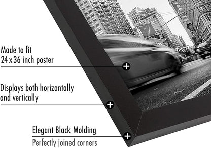Americanflat 24x36 Poster Frame with Polished Plexiglass - Black Picture Frame - Wide Photo Frames Made of Engineered Wood for Vertical or Horizontal Wall Display - Epic Collection - Black