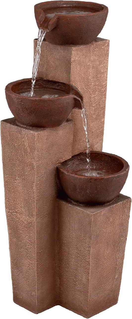 Alpine Corporation ZEN398 35” Outdoor 3-Tiered Modern Pots Water Fountain – Elegant Rustic Floor Fountain for Garden, Patio, Yard, Outdoor Spaces, Relaxing Water Feature, Bronze