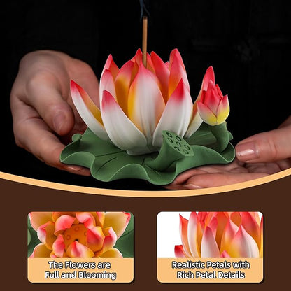 Lotus Incense Burner - Incense Burner Holder for Home Incense Holder Decor Incense Holder for Sticks Yoga, SPA (Z2-Red Yellow)