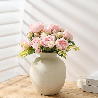 SIDUCAL Ceramic Decorative Flower Vase | 7.48 Inch Pottery Rustic Farmhouse Boho Vase for Home Decor, Table, Living Room, Bathroom, Coffee Desk, Shelf, Mantel Decoration, Wedding, White