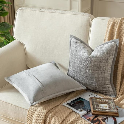 Yaertun Pack of 2 Chenille Textured Decorative Throw Pillow Covers Accent Solid Cushion Cover Soft Cozy Pillow Case with Velvet Back for Couch Sofa Bed Living Room 24x24 Inch Light Grey