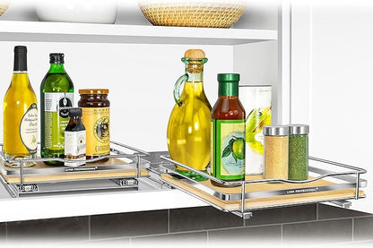 LYNK PROFESSIONAL® Élite™ Pull Out Spice Rack Organizer for Inside Kitchen Cabinets - 10-3/8 inch Wide - Slide Out Drawer – Wood/Chrome Sliding Spice Cabinet Organization Shelf Racks - 1 Tier