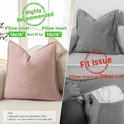 ZWJD Dusty Pink Pillow Covers 16x16 Set of 2 Chenille Throw Pillow Covers with Elegant Design Soft and Luxurious Decorative Throw Pillows for Couch, Bed, and Home Decor