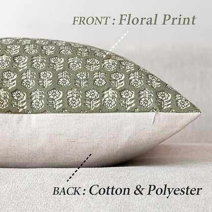 Foindtower Set of 2 Decorative Vintage Floral Print Throw Pillow Covers Neutral Modern Farmhouse Cushion Covers Boho Home Decor for Sofa Couch Chair Bedroom Living Room,22×22 Inch,Sage Green