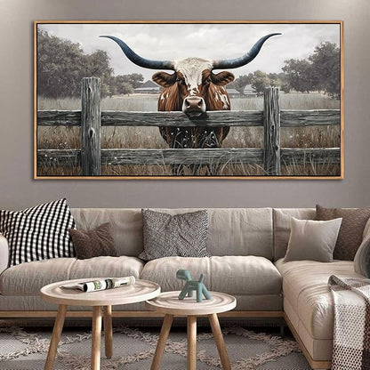 Highland Cow Wall Art - Rustic Farmhouse Wall Art for Country Wall Decor, Vintage Artwork for Walls, Framed Pictures for Living Room, Large Canvas painting for Bedroom Above Bed 29×58IN