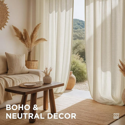 Joydeco Linen Curtains 84 Inch Length 2 Panels,Light Filtering Drapes 52 Inches Wide with Back Tab Rod Pockets (84" L x 52" W, Ivory on Linen)