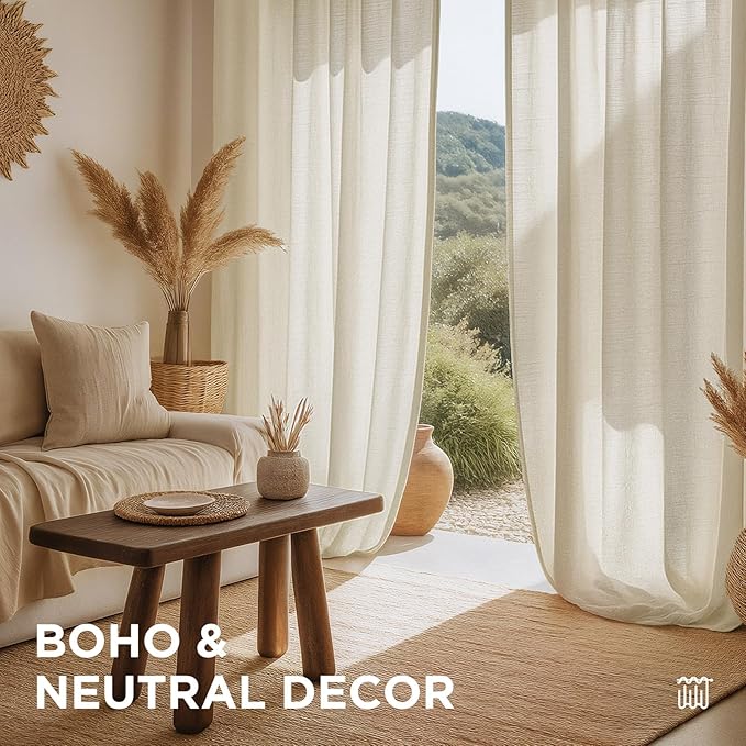 Joydeco Linen Curtains 72 inch Length 2 Panel Set, Light Filtering Curtain for Living Room Bedroom, 52 inch Wide Drapes with Rod Pocket Back Tab
