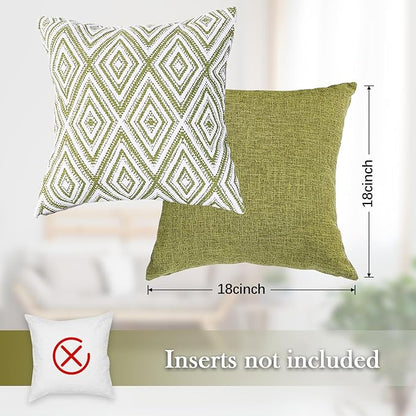 HPUK Decorative Throw Pillow Covers Set of 4 Geometric Design Linen Cushion Cover for Couch Sofa Living Room, 18"x18" inches, Green