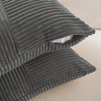 Fancy Homi 2 Packs Dark Gray Lumbar Decorative Throw Pillow Covers 16x28 Inch for Living Room Couch Bed Sofa, Farmhouse Home Decor, Soft Striped Corduroy Rectangle Accent Cushion Case 40x70 cm