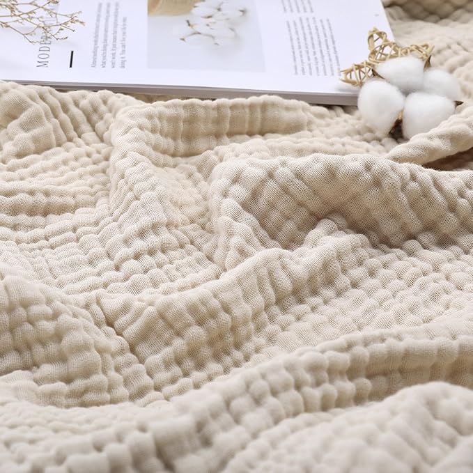 Yoofoss Muslin Blanket 100% Organic Cotton Throw Large 90" x 108" for Bed Couch Summer Gauze Blanket for Adults Lightweight and Breathable Apricot White