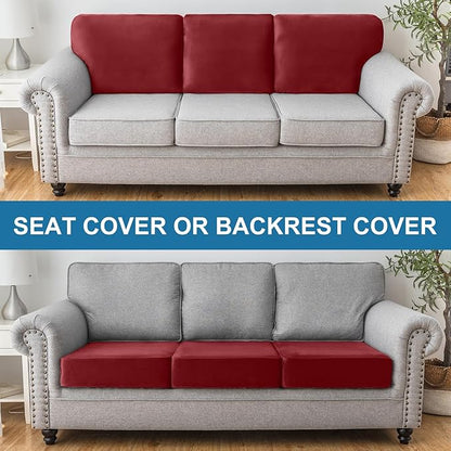 Couch Cover Stretch Velvet Sofa Cushion Cover 3-Piece - Elastic Washable Slipcover for Seat or Backrest, Couch Seat Covers for Sofas (Christmas Red)