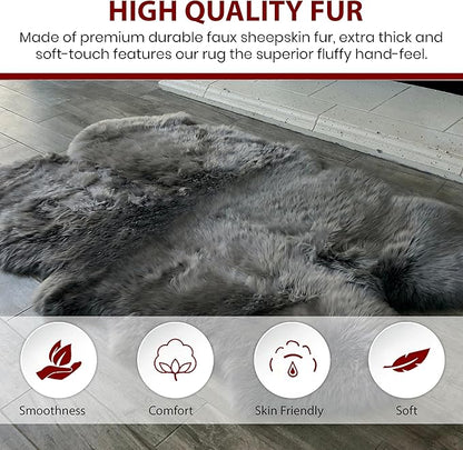 Free Shape Luxury Soft Fluffy Shag Area Rug Double 2'x6', 60x180cm - Vegan Fur Ultra Soft Indoor Carpet Nursery Rugs for Bedroom Home Decor, Dark Grey