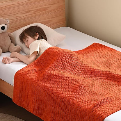 Guohaoi Knitted Weighted Blanket Kids (Orange 36"x48" 5lbs) No Beads Cooling Heavy Blanket, Home Decor Breathable Chunky Knit Throw Blanket for All-Season Use