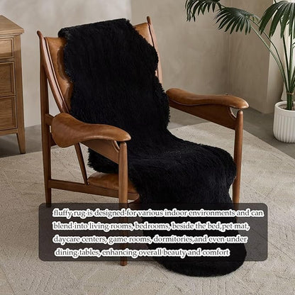 1700GSM Fuzzy Faux Sheepskin Fur Area Rug,Extra Soft Faux Fur Mat,Fluffy Shaggy Fur Rug for Bedroom Living Bedside Rug Room Decor-Black, 4 x 6 ft