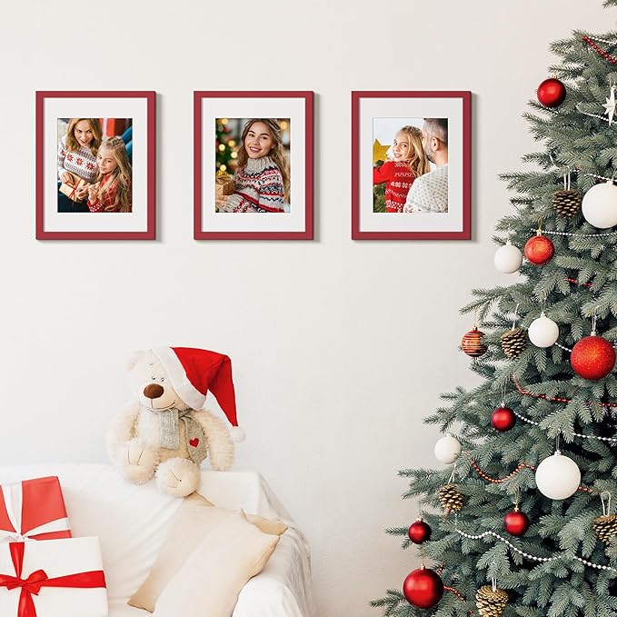 upsimples 11x14 Picture Frame Set of 5, Display Pictures 8x10 with Mat or 11x14 Without, Wall Gallery Photo Frames, Red
