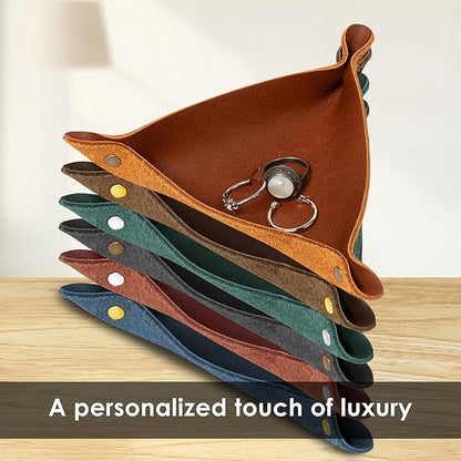 Northwind Personalized Leather Valet Tray – Custom Engraved Full Grain Leather Catchall Tray for Men, Handmade in USA Desk Organizer & Groomsmen Gift, Perfect Storage for Nightstand, Dresser