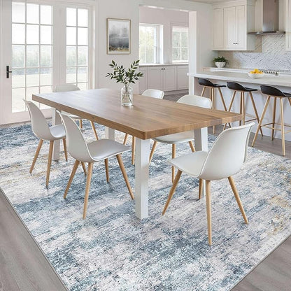 10x12 Area Rugs Living Room: Washable Large Neutral Rug Abstract Soft Modern Stain Resistant Indoor Floor Non-Slip Carpet for Bedroom Nursery Kids Office Playroom Dining Room Under Table- Blue Gold