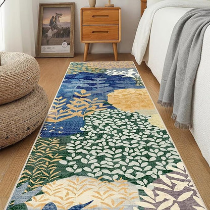 DEXDE Runner Rug 2x8 Washable Hallway Boho Soft Area Rugs Abstract Long Non Slip Leaves Floral Vintage Floor Carpet for Entryway Kitchen Laundry Bathroom Bedroom,Blue