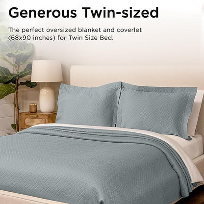 Threadmill Luxury Cotton Blankets for Twin Size Bed | All-Season 100% Cotton Twin Blanket for Bed | Jacquard Lightweight, Soft & Cozy Coverlet, 350GSM, 68 x 90 inches | Scottish Grey