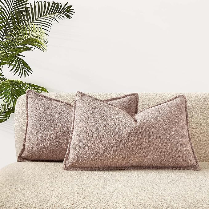 JUSPURBET Pink Decorative Pillow Covers 16x24 Set of 2 Throw Pillow Covers for Couch Sofa Bed Cozy Boucle Textured Lumbar Cushion Covers Cases with Hidden Zipper for Living Room Home Decor