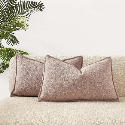 JUSPURBET Pink Decorative Pillow Covers 16x24 Set of 2 Throw Pillow Covers for Couch Sofa Bed Cozy Boucle Textured Lumbar Cushion Covers Cases with Hidden Zipper for Living Room Home Decor