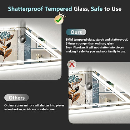 50x40 LED Bathroom Mirror with Lights, Backlit and Front Lit, Anti-Fog Lighted Vanity Mirrors for Bathroom Wall, Dimmable, 3-Color Light, Memory, Shatter-Proof, HD Tempered Glass, CRI＞90