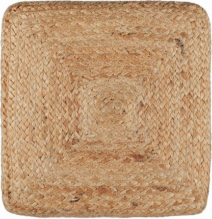 REDEARTH · Cube Pouf Foot Stool Ottoman - Jute Braided Pouffe Poof Accent Sitting Footrest for The Living Room, Bedroom, Nursery, Patio, Lounge & Other Rooms (14.5”X14.5”X16”; Natural Gray)