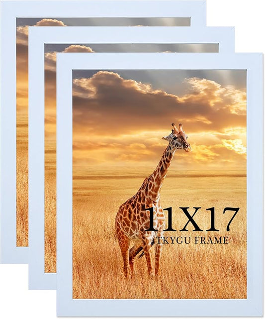 11x17 Picture Frame Set of 3,Wooden Frame 11by17 Wall Gallery Poster Photo frame white with Durable Shatter Resistant Plexiglass for Wall Mounting Family -friend- wedding best gift