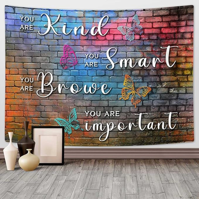 DYNH Colorful Mental Health Tapestry,Hip Hop Disco Graffiti Rainbow Wall Hanging,Inspirational Wall Blanket Decor for Counseling Therapy Office Bedroom,71x60In