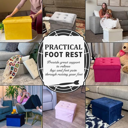 LINMAGCO Storage Ottoman Folding Foot Stool Foot Rest with Side Pocket Modern Ottoman with Storage Short Sofa Stool Velvet 17x13x13(Black)