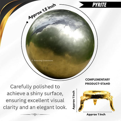 Amazing Gemstone Pyrite Crystal Ball with Stand - 1.5 Inches Crystal Sphere Meditation Balls for Witchcraft and Decorative Balls