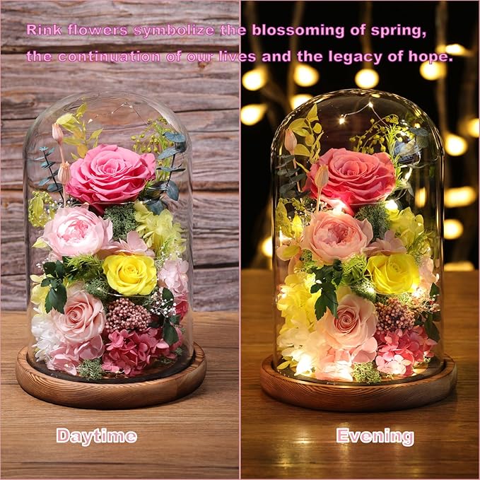 Flowers for Delivery Preserved Flowers Rose in Glass Dome,Pink Rose Forever Flowers Birthday Gifts for Women Mom Grandma Friend for Her,Home Decor