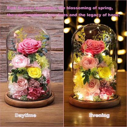 Flowers for Delivery Preserved Flowers Rose in Glass Dome,Pink Rose Forever Flowers Birthday Gifts for Women Mom Grandma Friend for Her,Home Decor
