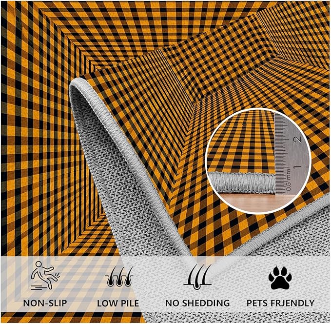 3D Rugs Optical Illusion - Plaid Rug 8x10, Geometric Stripes Soft Neutral Indoor Floor Mats Carpet, Non-Slip Stain Resistant Modern Orange Rug for Bedroom, Living Room Rugs