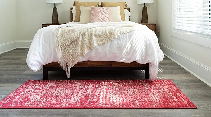 Rugs.com Arlington Collection Rug – 8 Ft Runner Pink Medium-Pile Rug Perfect for Hallways, Entryways