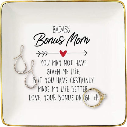 Mother's Day Gift for Bonus Mother-in-Law Step Mom from Son or Daughter -Birthday Christmas Gift for Unbiological Mom-You May Not Have Given Me Life-Jewelry Holder Ring Dish Trinket Tray
