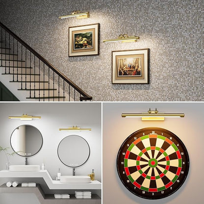 Cordless Picture Light with Remote, Battery Operated Wall Sconce for Artwork, 3 Colors Painting Light Dimmable and Timer, Wireless Art Light for Display (Gold)