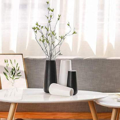 D'vine Dev 8 Inch Ceramic Flower Vase Matte Finishing, Minimalist Design for Home Décor, Bedroom, Living Room, Centerpieces, Office, White, VS-XH-D-1