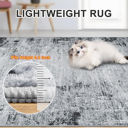 8x10 Area Rugs for Living Room - Washable Rug Modern Abstract Soft Large Neutral Non-Slip Carpet Indoor Floor Thin Carpets for Bedroom Dining Room Farmhouse Nursery Home Office Black