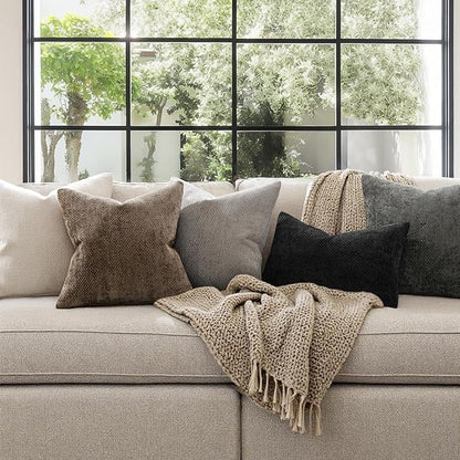 MIULEE Pack of 2 Couch Throw Pillow Covers 18x18 Inch Brown Boho Accent Decorative Pillow Covers Soft Chenille Farmhouse Cushion Covers for Home Decor Bed Sofa Living Room