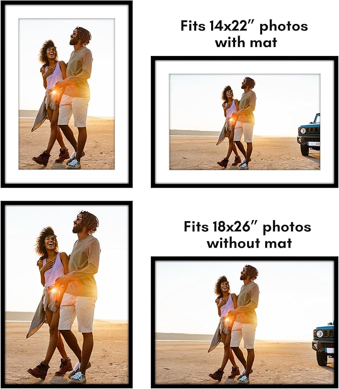 Americanflat 18x26 Poster Frame with Polished Plexiglass - Use as 14x22 Frame with Mat or Display 18x26 Photo Without Mat - Streamline Collection - Thin Border Picture Frames for Wall - Black