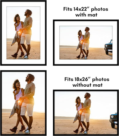 Americanflat 18x26 Poster Frame with Polished Plexiglass - Use as 14x22 Frame with Mat or Display 18x26 Photo Without Mat - Streamline Collection - Thin Border Picture Frames for Wall - Black