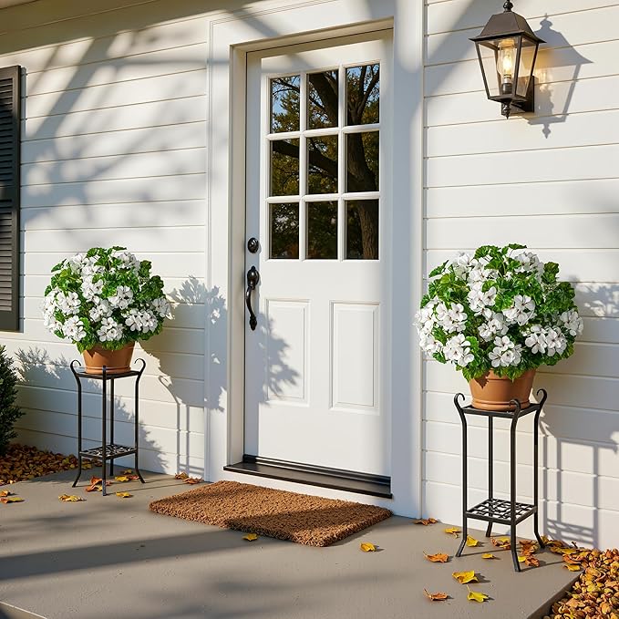 Artificial Flowers for Outdoors 4PCS Artificial Geraniums for Indoor Fake Flowers 17.7In Uv Resistant Artificial Outdoor Flowers Suitable for Indoor Home Decor Outdoor Garden Decoration,White