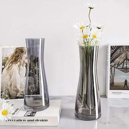 Aoderun Flower Vase for Decor 10" Clear Glass Vase for Centerpieces Large Vases for Flowers Dried Flower Home Decor Living Room Kitchen Office Wedding(Grey)