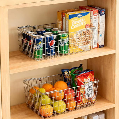 Small Picnic Baskets, Wire Baskets for Organizing with Foldable Handle - 12.6"x9.1"x5", Sturdy Stainless Steel Storage Baskets for Outdoor Picking, Picnic, Kitchen & Fridge & Cabinet Organizer(1, S)